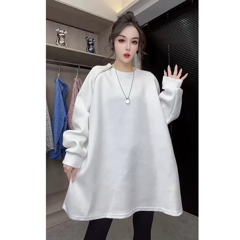 Chubby Girl Plus Size Autumn/Winter Fashion Zip-Up Fleece-Lined Hoodie - Loose Mid-Length Top