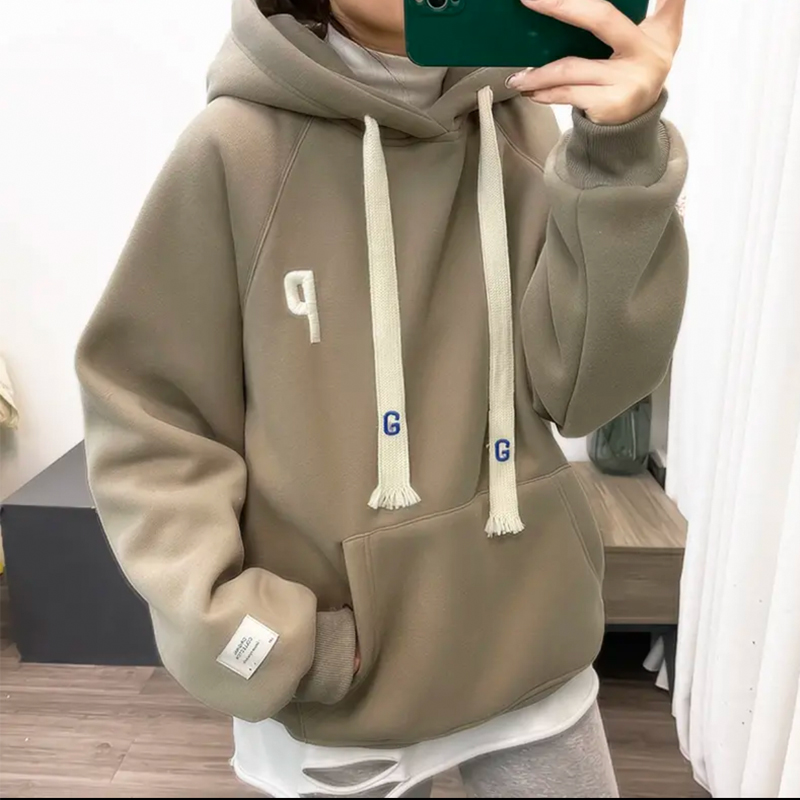 Extra Large Size 150.00kg Preppy Style Cashmere Hoodie Female Loose Stereo Embroidery Velvet Hooded Top Fat Mm200