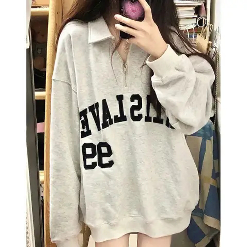 150.00kg Chubby Girl Plus Size Stylish Niche Style Sweatshirt Women's Ins Trendy Polo Collar Half Zipper Clothing Loose Casual Top