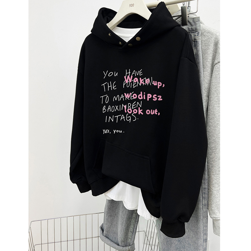 Fashion Style High Street Hooded Sweatshirt Men's and Women's Same Style Fashion Fleece-Lined Letter Print Loose Versatile Jacket Fashion