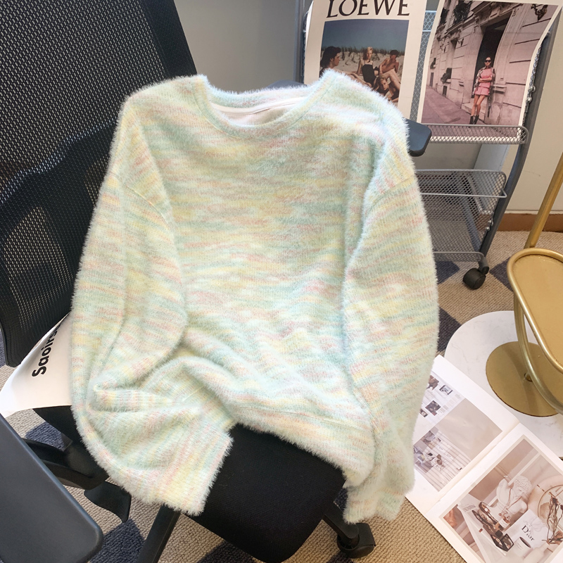 1.00 Kg-150.00 kg Plus Size Autumn and Winter Sweater Men's and Women's round Neck Loose K-style Ins Trendy Thickened Knitting Furry Top