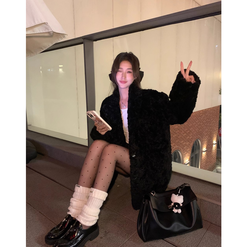 2024 Winter New Arrival Imitation Lamb Stuffed Mid Length Long Length Loose Casual Lazy Sense Fur Coat Fur Coat