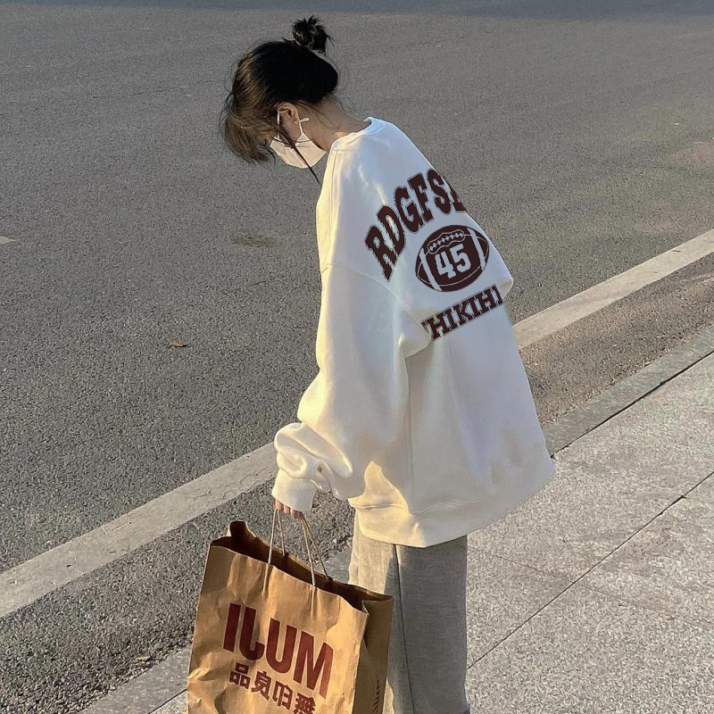 Plus Size Ladies Plus Size 1.00 Kg-150.00 kg Drop Shoulder Sweatshirt Women's Small Chic Hong Kong Style Oversize Loose Top Coat