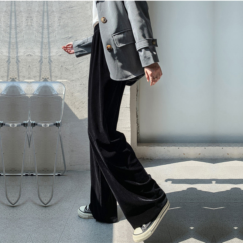 Chubby Girl Plus Size 1.00 Kg-150.00 kg Pleuche Wide Leg Pants Women's Spring and Autumn Small High Waist Straight-leg Loose-Fitting Mopping Pants