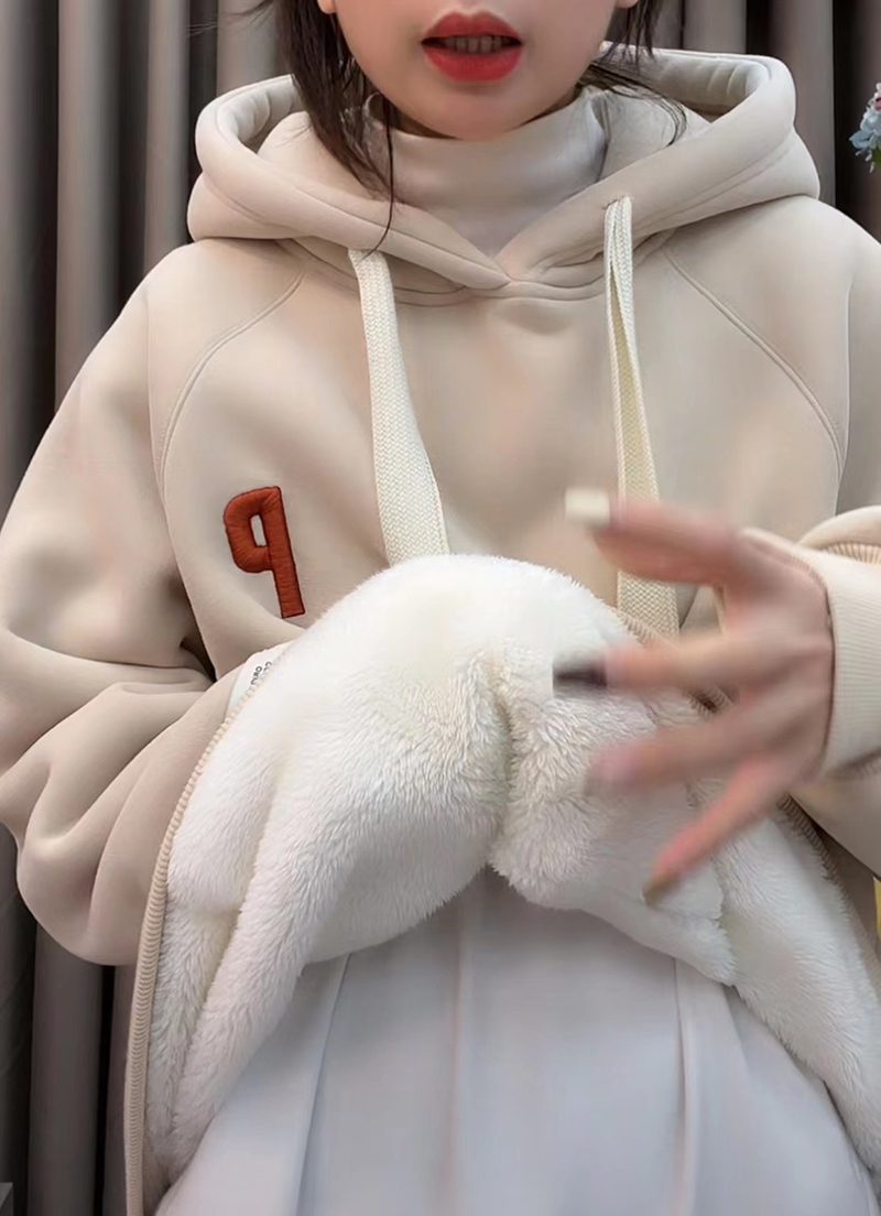 Chubby Girl Plus Size 1.00 Kg-150.00 kg European Goods Alpaca Fleece/Fiber Sweatshirt Female Winter Korean Style Loose Western Style Fleece Hooded Jacket