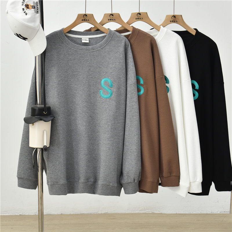 Waffle Plus Women's Fleece-Lined Hoodie, Mid-Length Korean Style Loose Thickened Top