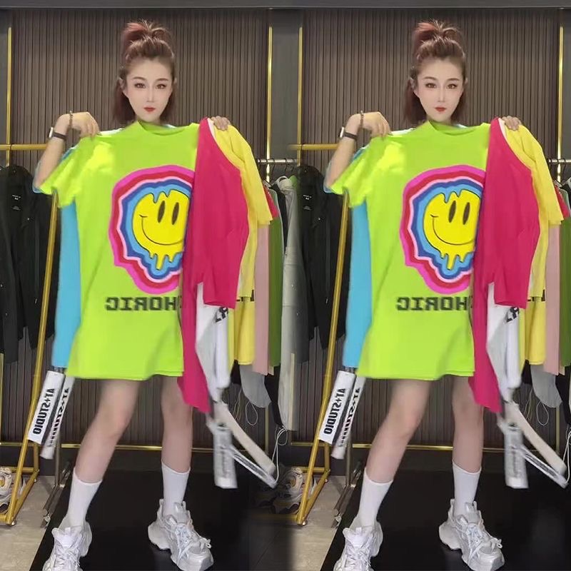European Goods Plus Size Cartoon Print Casual All-Match T-shirt Short Sleeve Female 2024 Summer New Fashionable Anti-Aging Top Fashion