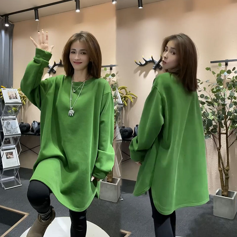 1.00 Kg-150.00 kg Fat Girl M Plus size Winter Korean Style Mid-Length Fleece-lined Thickened Women Idle Style Loose Solid Top Fashion
