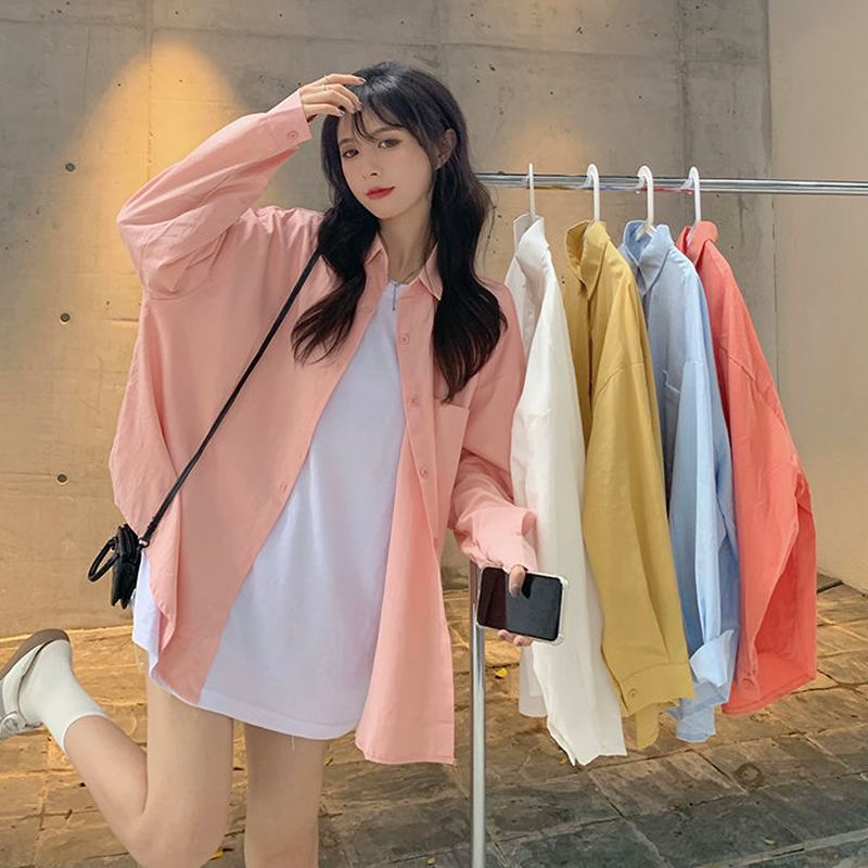Pink Shirt Women's Clothing Spring & Fall 2024 New Lazy Wind Loose Long Sleeve Top Plus Size Chubby Girl Small Shirt
