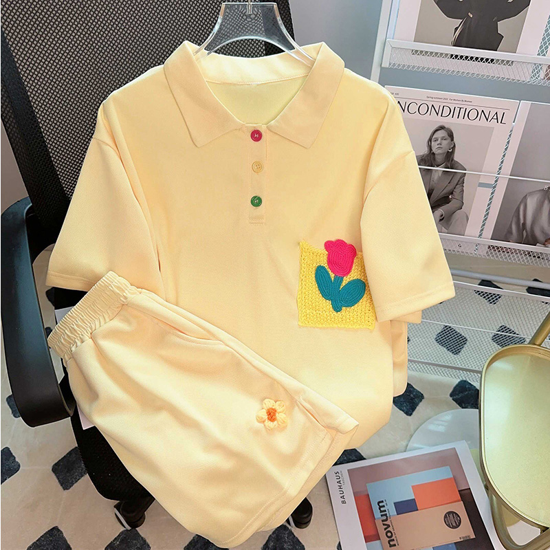 Plus Size Summer Fashion Two-Piece Suit Women's Loose Polo Shirt Lapel Short-Sleeved T-shirt Wide Leg Shorts Sports Suit Tide