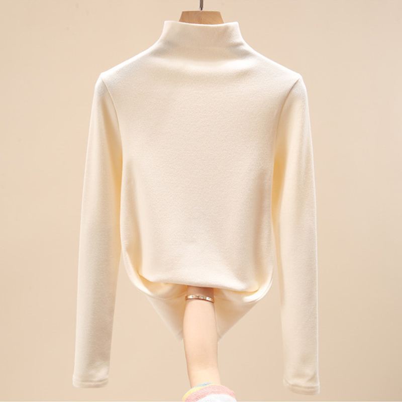 150.00kg Fleece-lined Thickened Double-Sided Dralon Half Turtleneck Bottoming Shirt Female Fall and Winter Inner Wear Women's Thermal Top Female Ins