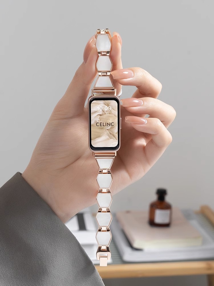 Applicable to Huawei Bracelet 8 Strap 9 Watch Diamond Shell 7 Wrist Strap Exercise New Smart NFC Replacement Belt Metal Watch Bracelet Boys and Girls Band 7 Th and 8 Th Generation Bracelet Huawei Bracelet Accessories