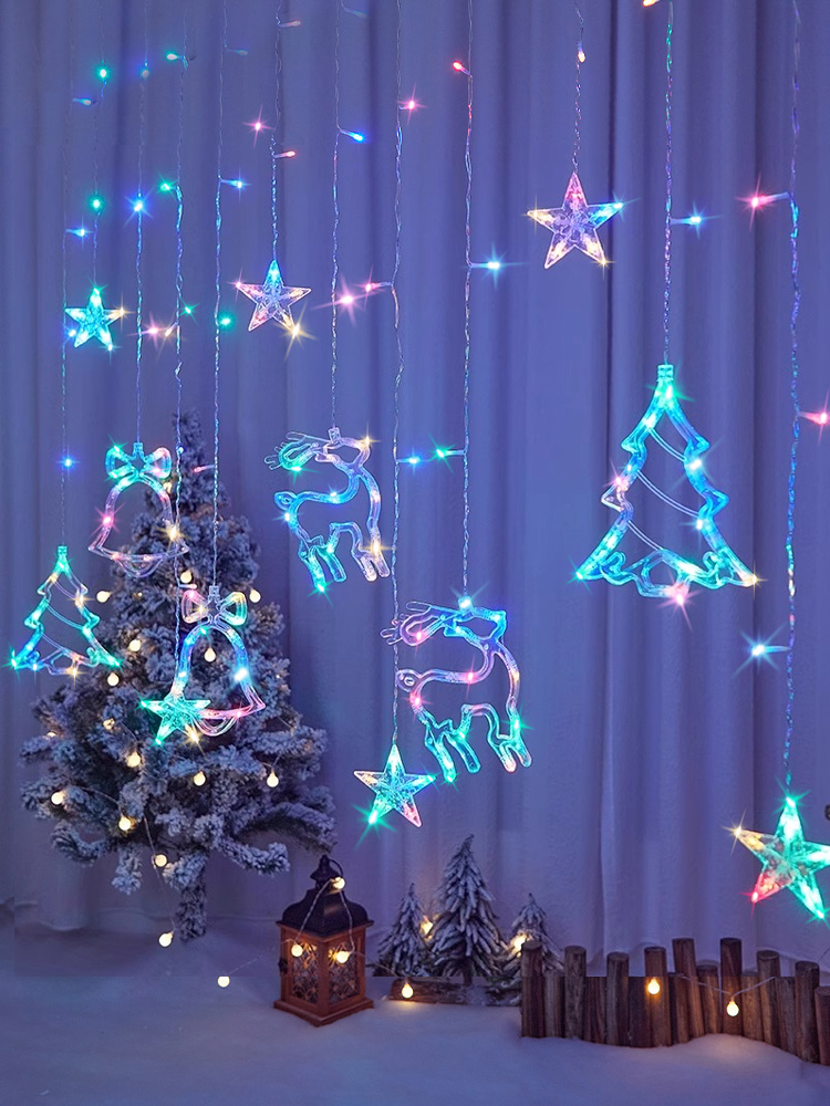 Christmas Luminous Pendant Decorations Christmas Tree Elk LED Light String Curtain Light Dress up Atmosphere Starry Sky
