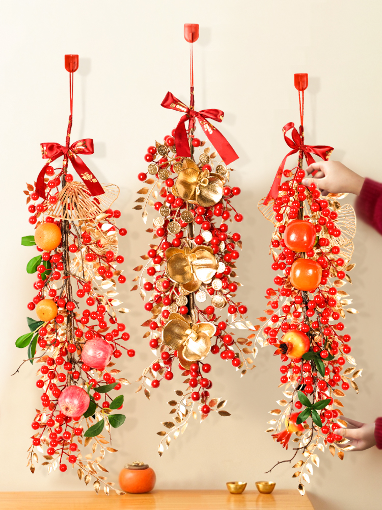 2025 Snake Year New Arrival Fortune Fruit Pendant Spring Festival Door Hanging Fu Character Wall Decoration Entry Door New Year Supplies Complete Collection