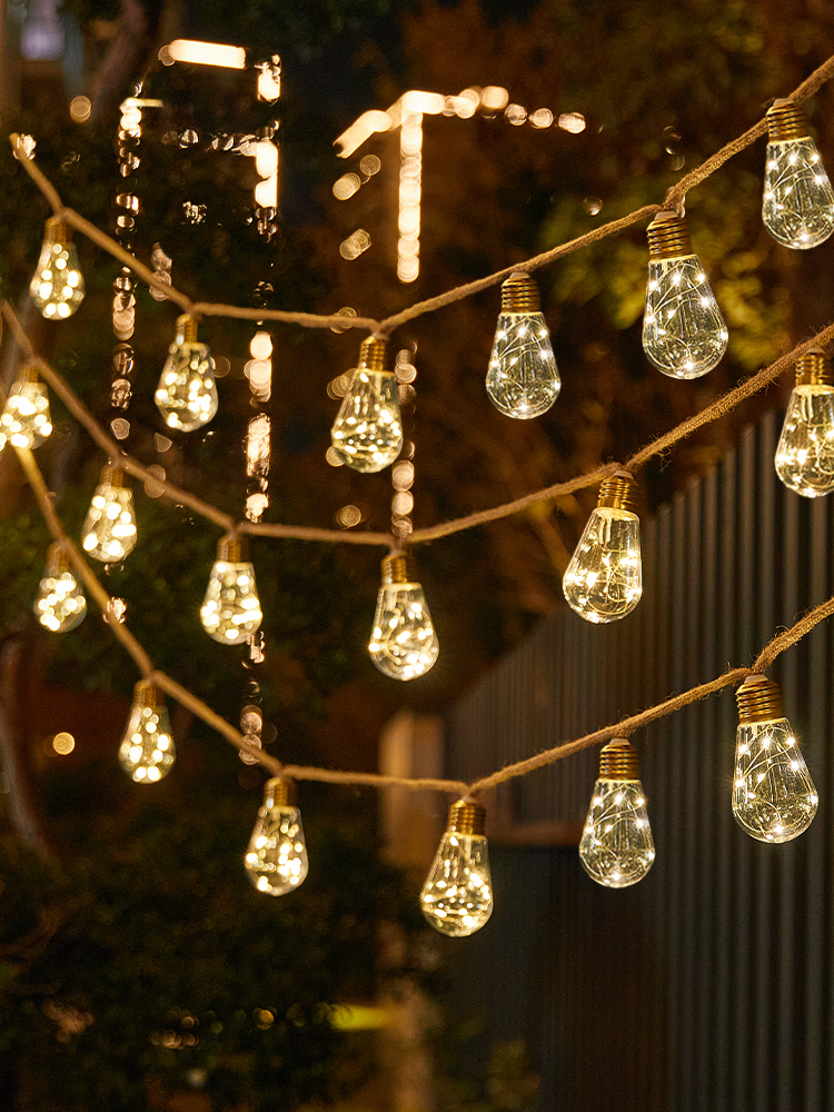 Solar Hemp Rope Colored Lights String Outdoor Hanging Lights Courtyard Atmosphere LED Flashing Lamp Festival Scene Decorative Ornaments