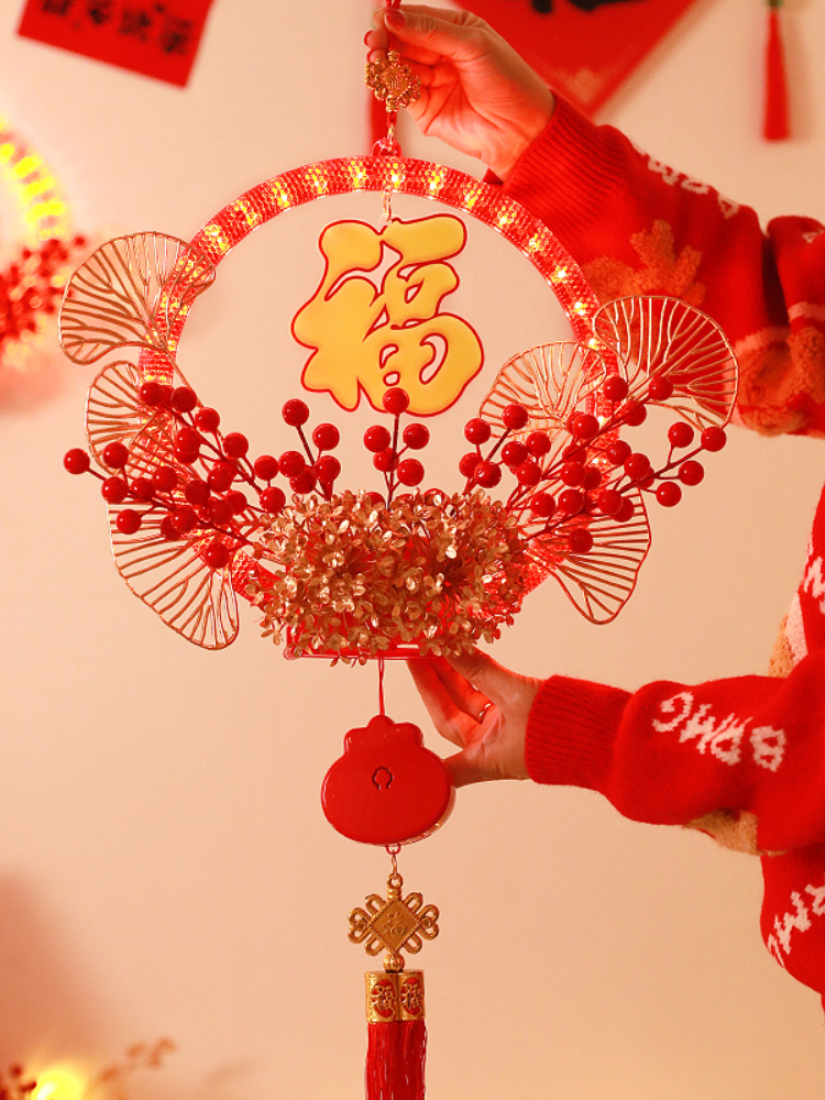 New Year Chinese New Year Luminous For Home Fu-Character Lamp Garland Hanging Lamp Decorative Lamp Gas Ambience Light For Home Scene Layout