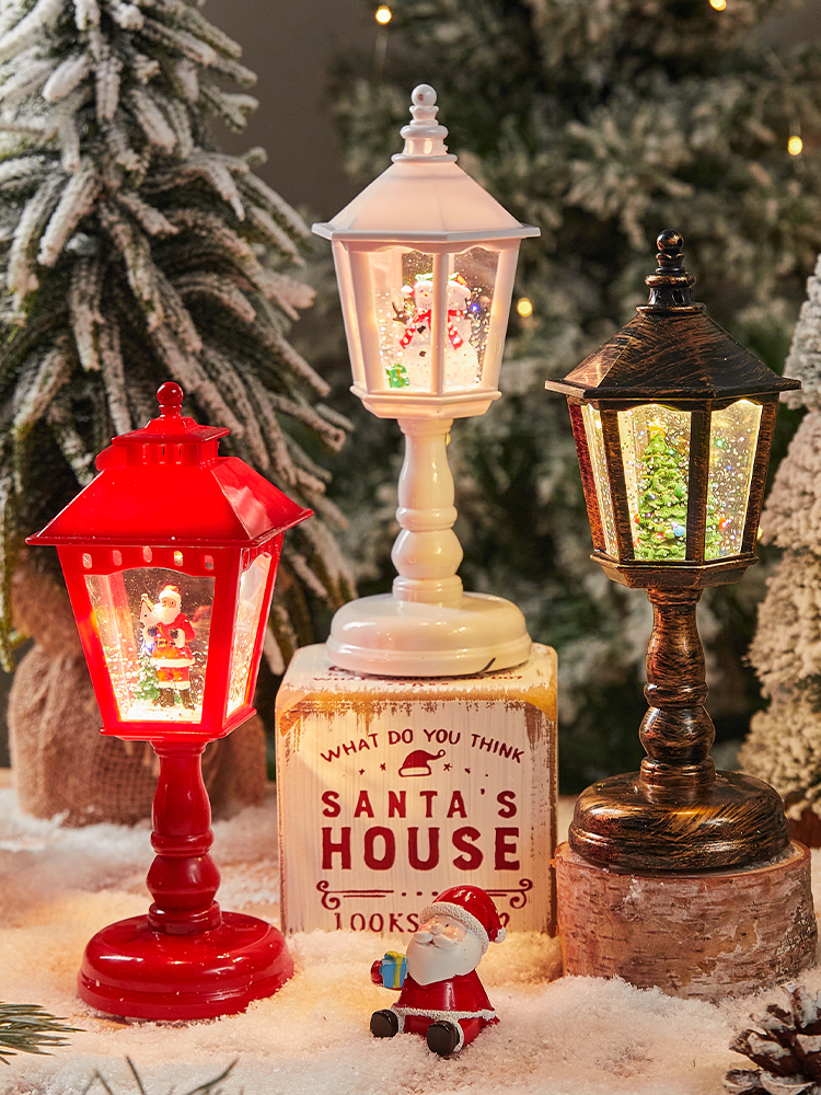 Led Crystal Lamp Christmas Luminous Water Injection Hexagonal Table Lamp Decoration Atmosphere Santa Claus Ornaments Shooting Props