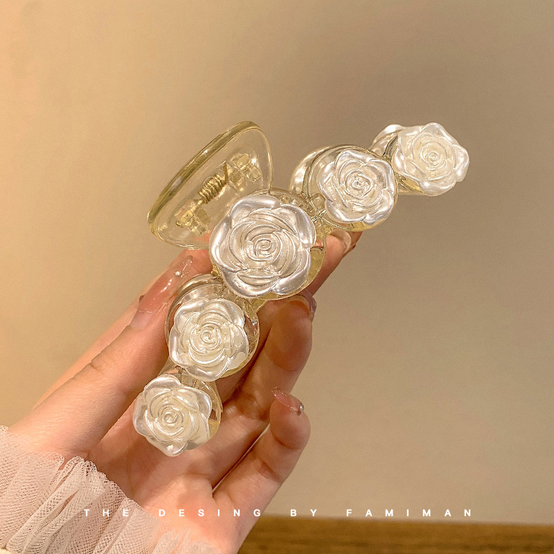 French Style Camellia Flower Grip Special-Interest Design Barrettes Female Head Rose Elegant Shark Clip Hairware Hairpin