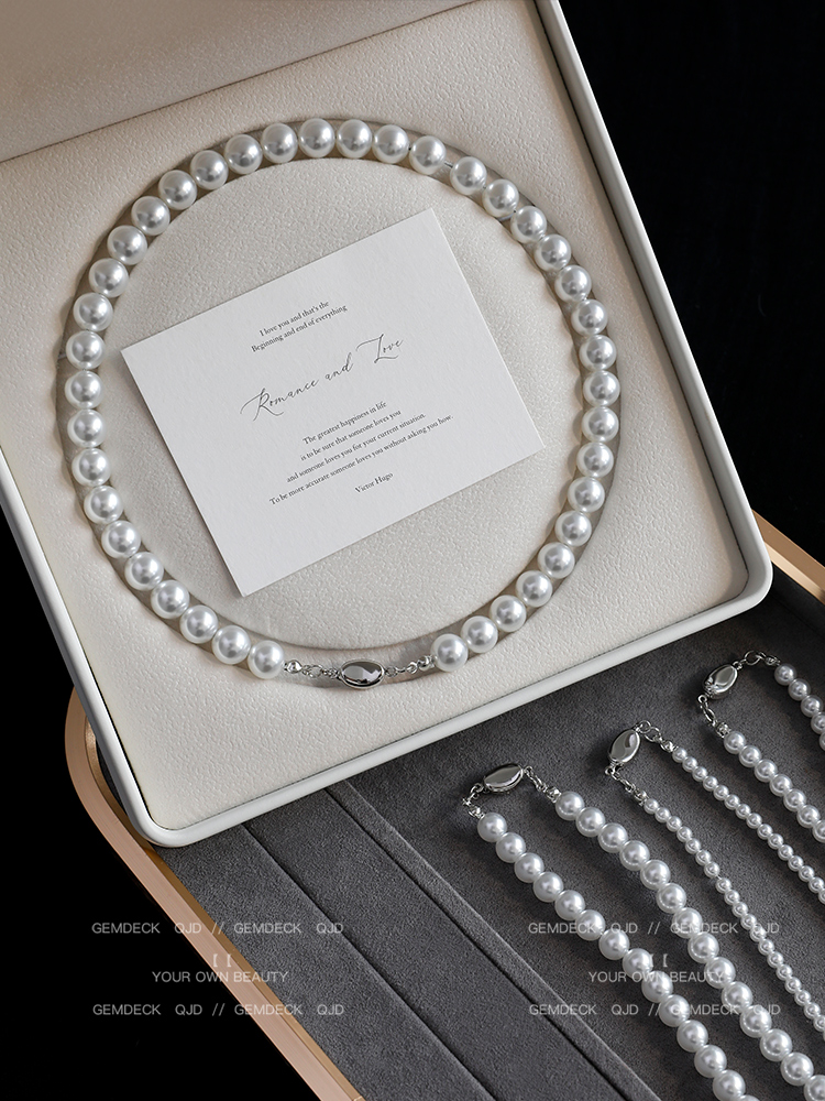 Shijia Accessible Luxury Pearl Necklace Female 2024 New Arrival Best Selling Small Rice-Shaped Beads Necklace Niche Style Twin Fancy Clavicle Chain