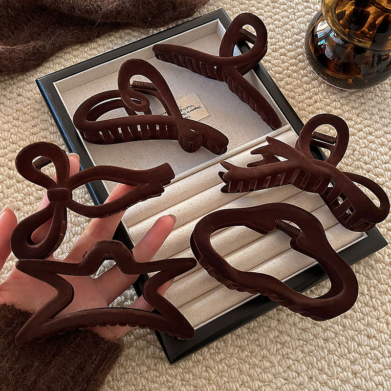 Back Head Female Maillard Brown Grip Fancy Large Flocking Barrettes Shark Clip Hairpin Clip Headdress Autumn