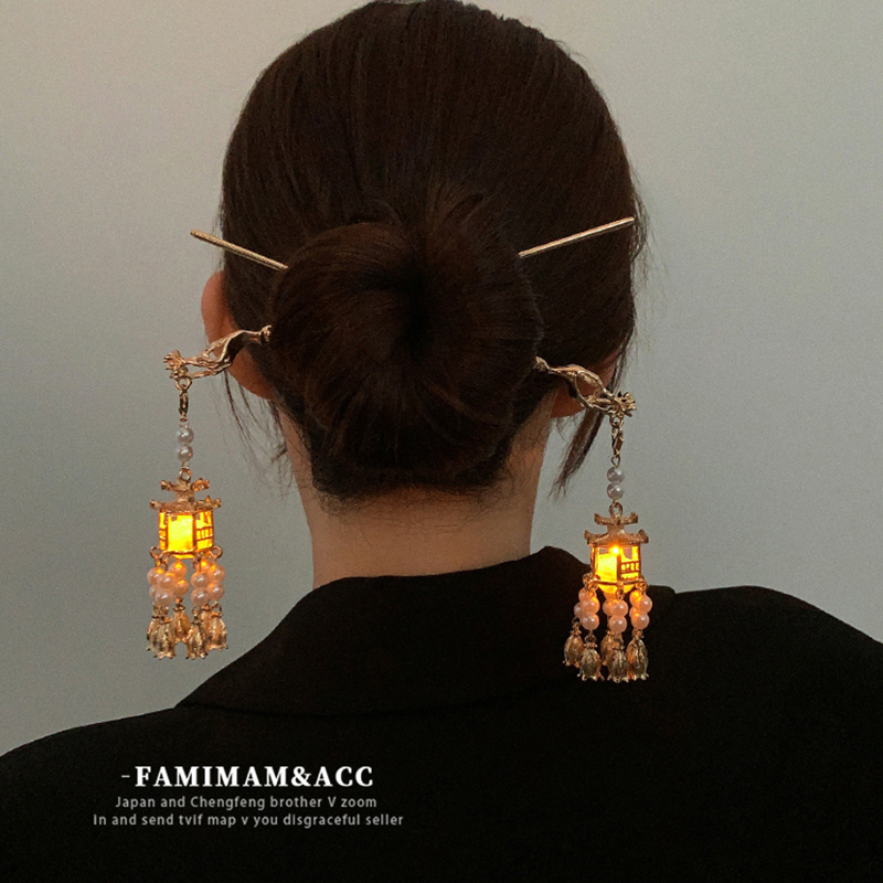 Mid-Autumn Festival Fancy Hairpin Female New Chinese Style Kids Tassel Hair Pin Luminous Lantern Hair Hair Clasp Accessories