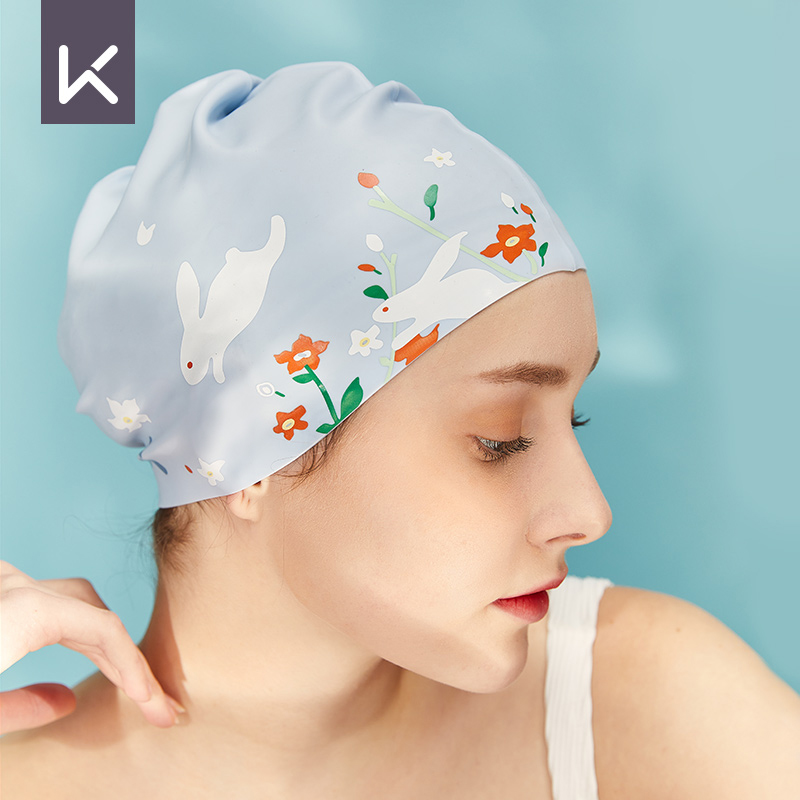 Keep Swimming Cap Female Long Hair Silicone Professional Waterproof Not Squeezing Head 2025 New Comfort Fashion Print Swimming Cap