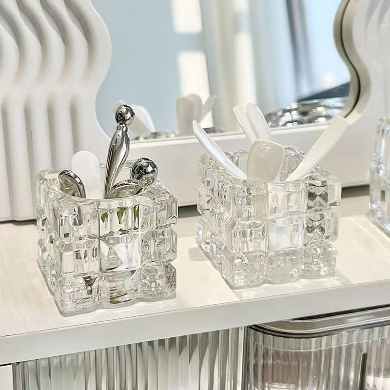 Facial Mask Spoon Holder Cream Scoop Glass Mirror Cabinet Desktop Makeup Skin Care Eye Cream Pick Stick Brush Storage Box