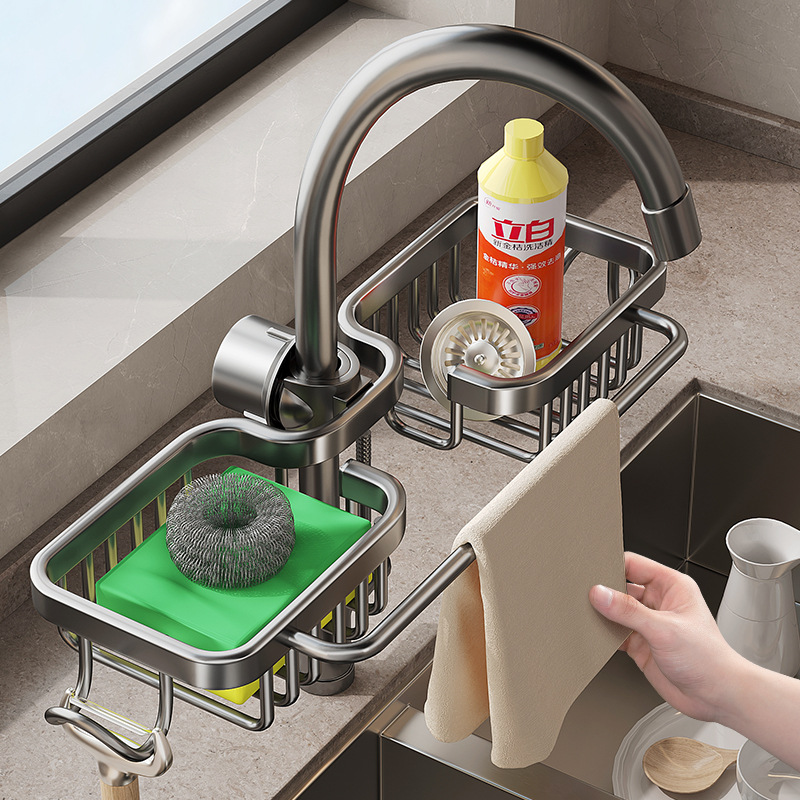 Kitchen Racks Hanging on a Faucet Dishwashing Vegetable Washing Sink Sink Supplies Household Wipes Sponge Hanging-Type Drain Basket Storage Rack