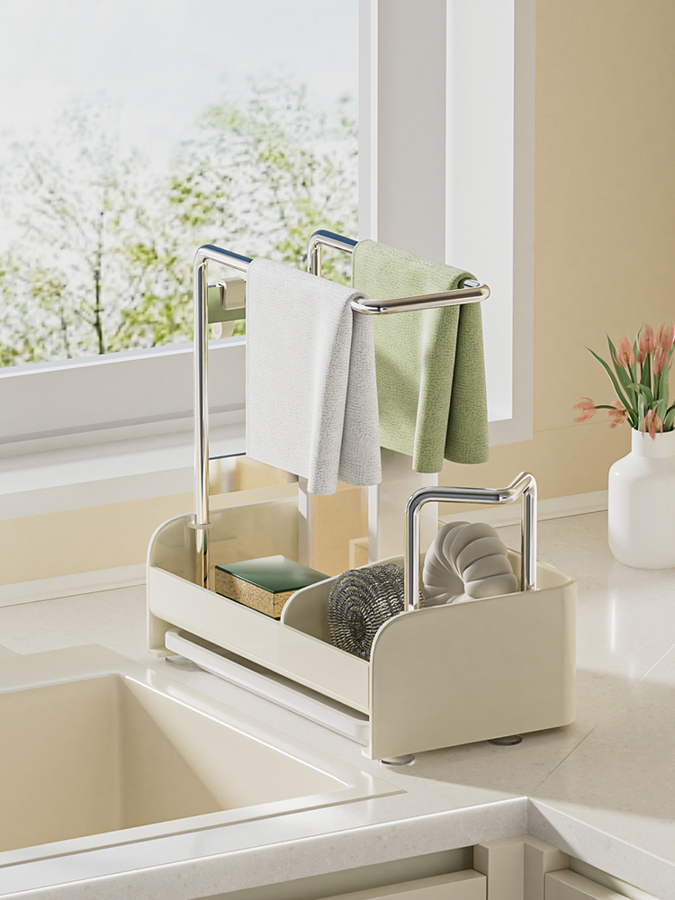 Kitchen Rack Rag Rack Countertop Wall Hanging Drill-Free Sink Draining Rack Spong Mop Dishcloth Storage Rack