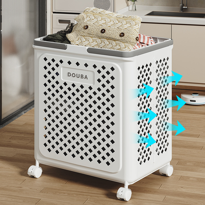 For Home Toilet Laundry Basket Foldable Large Capacity Dirty Clothes Storage Basket Movable Dirty Clothes Basket with Wheels
