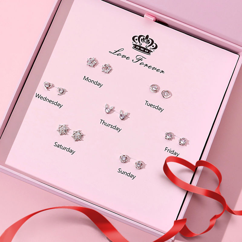 S925 Stud Earrings Gift Box Elegant Female Girlfriends Silver Needle
