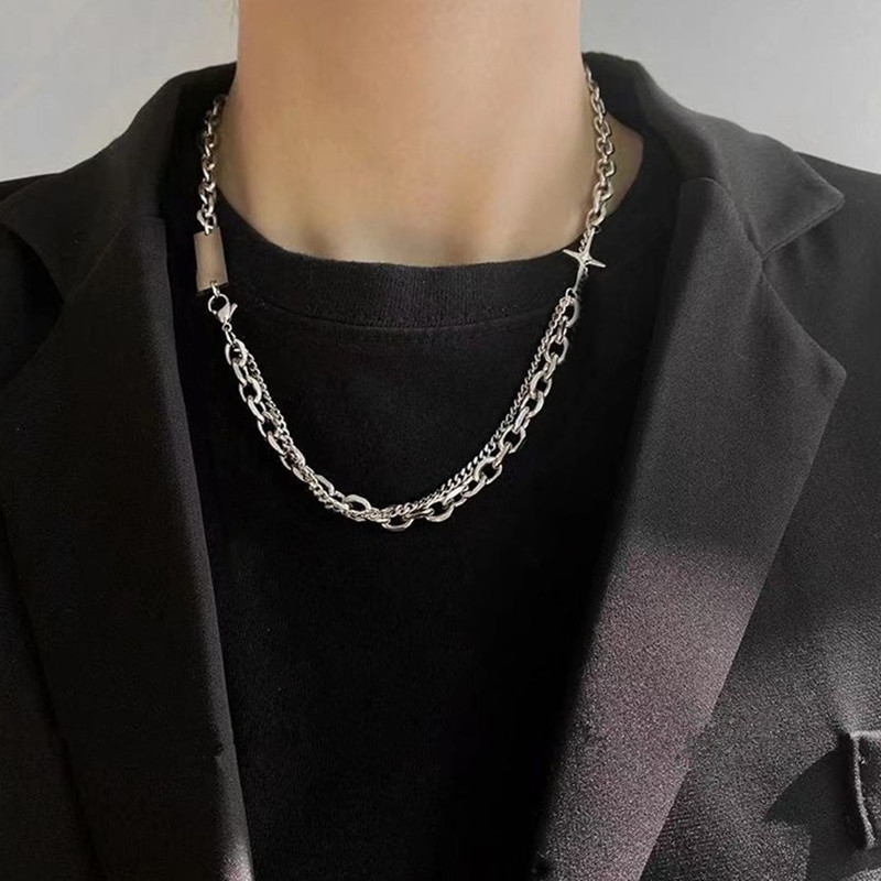 Titanium Steel Sweater Chain Men Cross Pendant Titanium Steel Necklace Ornament Ins Hip Hop Fashion Accessories Asterism Necklace