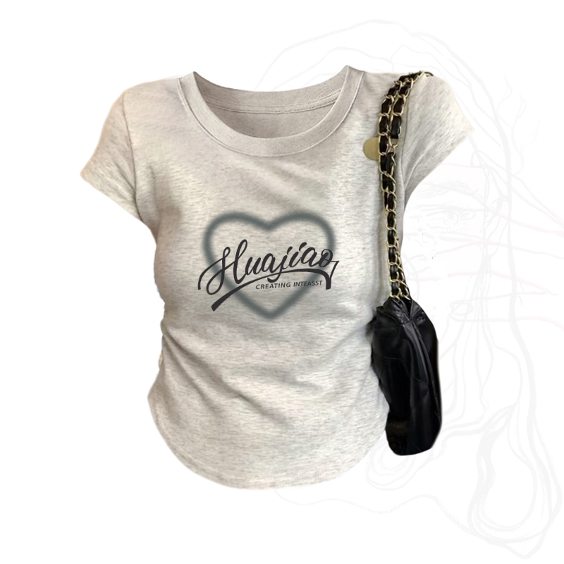 Shoulder T-Shirt Women's Short Sleeve Summer Silm Slim Looking Sweet and Spicy Pure Desire Stylish Ruched Short Small Shirt Tops