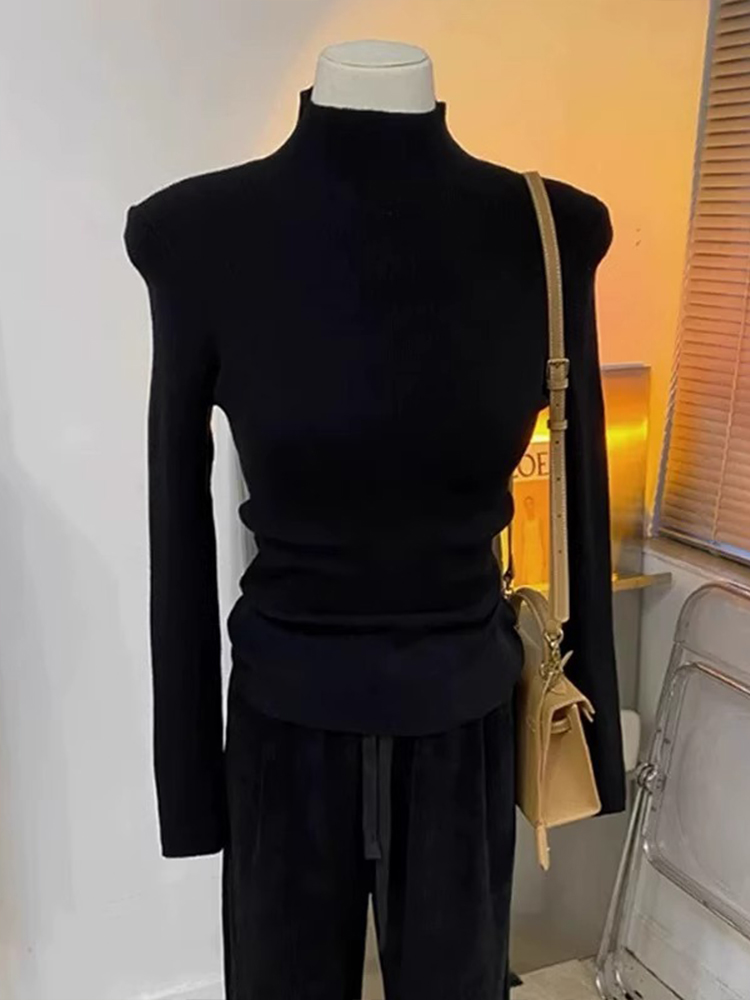 Fall and Winter 2025 New Arrival Soft Glutinous Idle Style Cashmere Feel Sweater Half Turtleneck Knitting Bottoming Shirt Female Black Inner