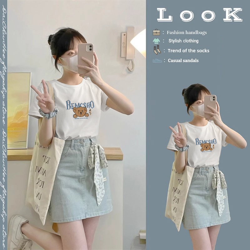 2025 Summer New Arrival Shoulder White Short Sleeve T-Shirt Women's Thin Loose Plus Size Pure Cotton Age-Reducing T-shirt Jacket Fashion
