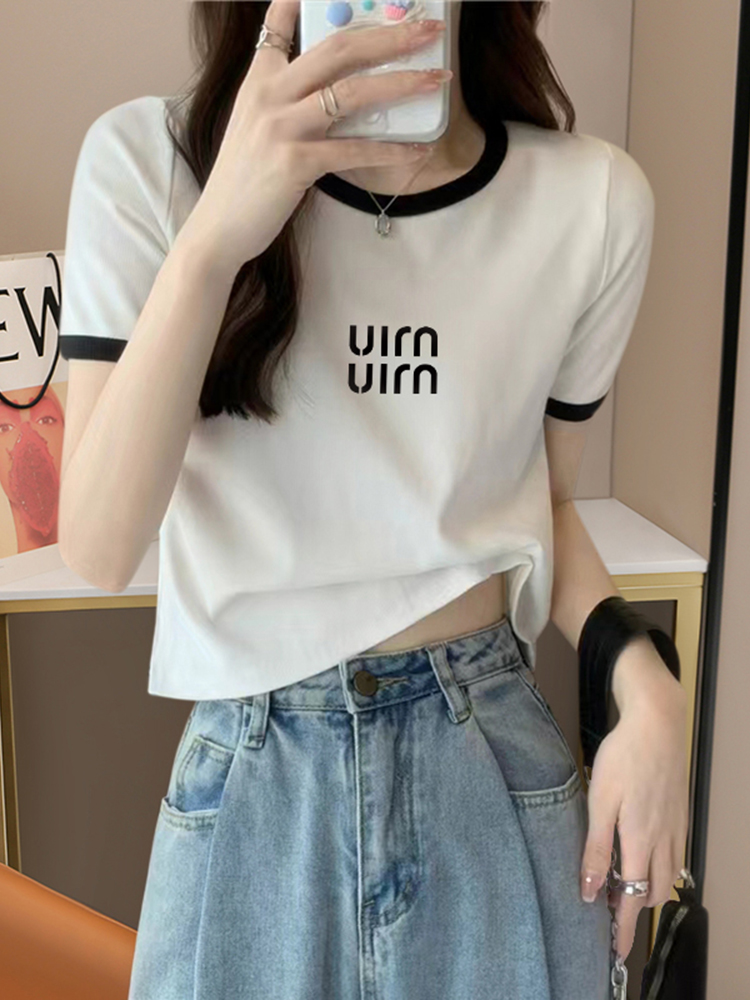 Fancy White Chic Beautiful French Style Short Small Shirt Shoulder Short Sleeve T-shirt Female Summer Slim Fit Slimming Top
