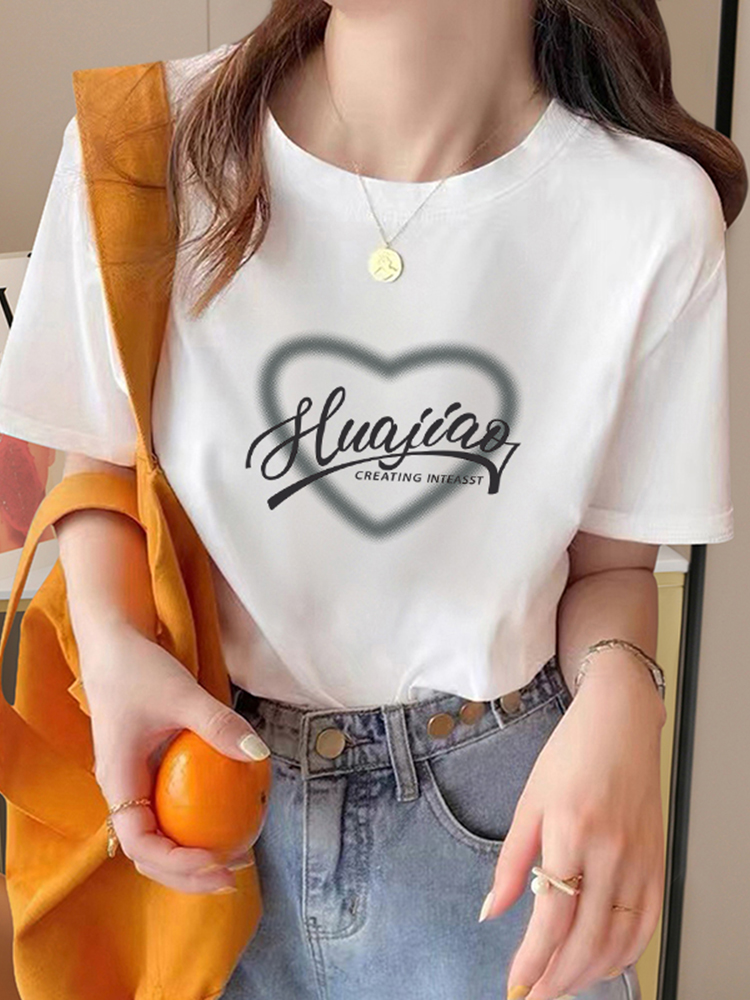 Women's Clothing White Pure Cotton Short-Sleeved T-Shirt Women's Loose 2025 New Arrival Summer Fashion Half Sleeve Crew Neck T-shirt