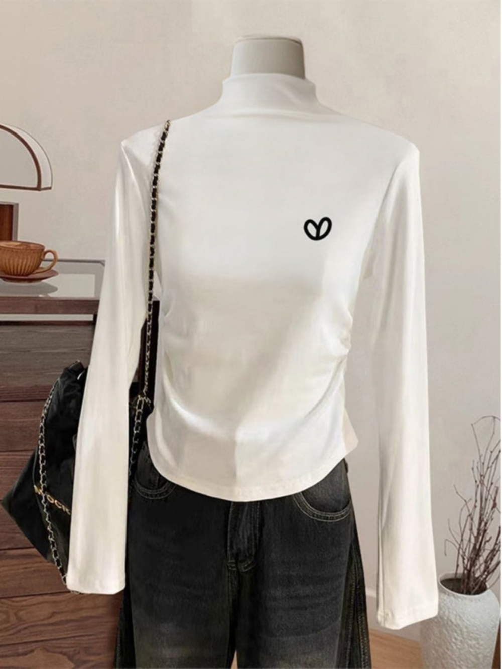 Autumn and Winter New Slim fit Slimming Half-high Collar Design Sense Long sleeves Shirt Dralon Warm Inner wear Short Bottoming Shirt