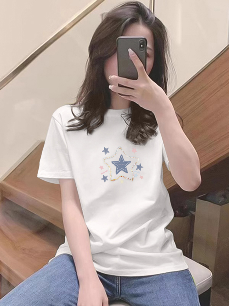 Shoulder Short-Sleeved T-shirt for Women 2025 New Arrival Summer Early Spring Bottoming Shirt Ins Trendy White Liner Cotton Loose Top
