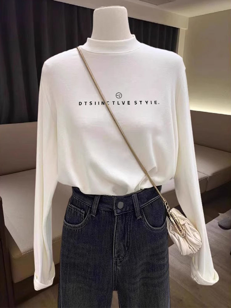 Women's Half Turtleneck White Bottoming Shirt Autumn and Winter Inner Double-Sided Dralon Long Sleeves T-Shirt 2025 New Arrival Velvet Hoodie