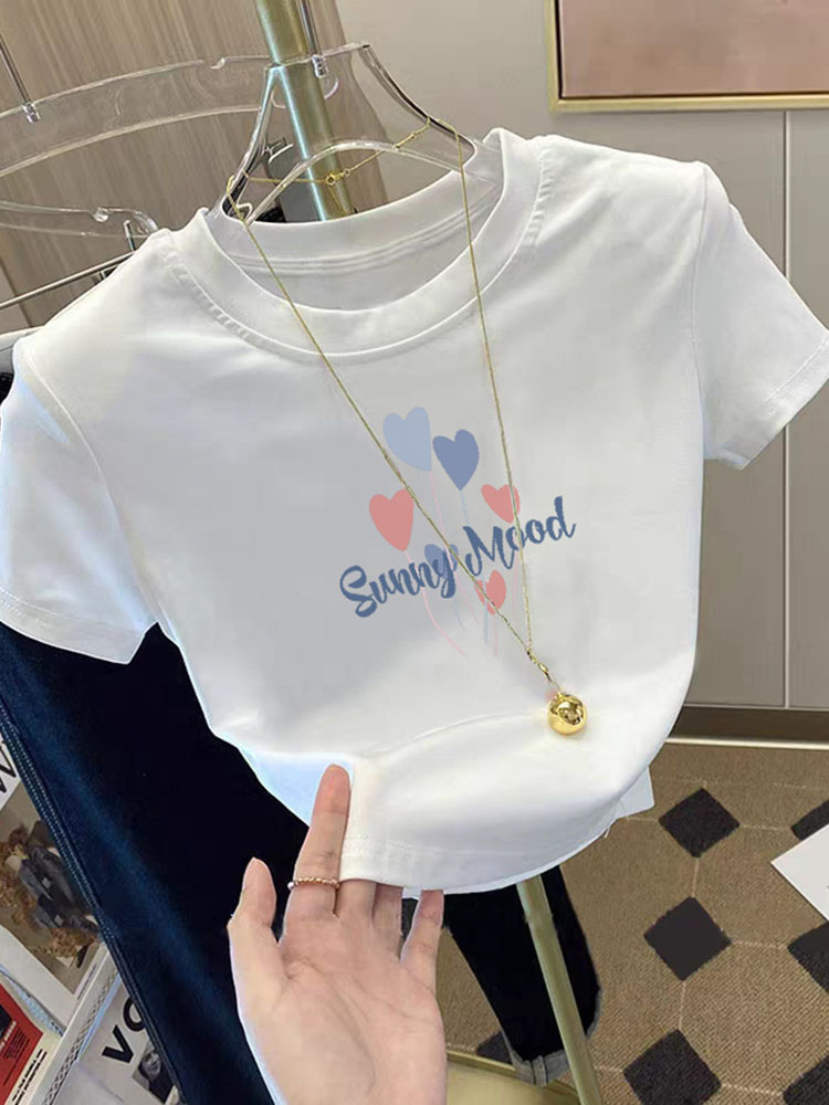 Women's Short Sleeve T-Shirt Women's Summer 2025 New Arrival Western Style Slim Fit Slim Looking Easiest for Match Short round Neck Tops