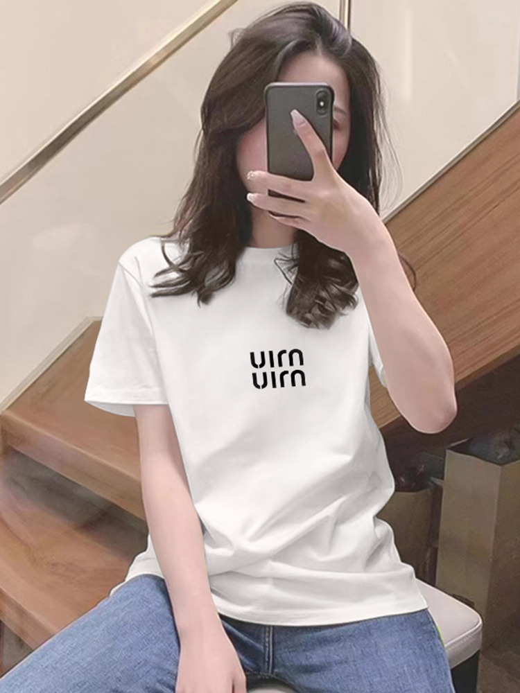 Shoulder Pure Cotton Short Sleeve T-Shirt Women's Summer Spring Autumn Underwear 2025 New Arrival Loose White T-shirt Slim Looking Tops Tide