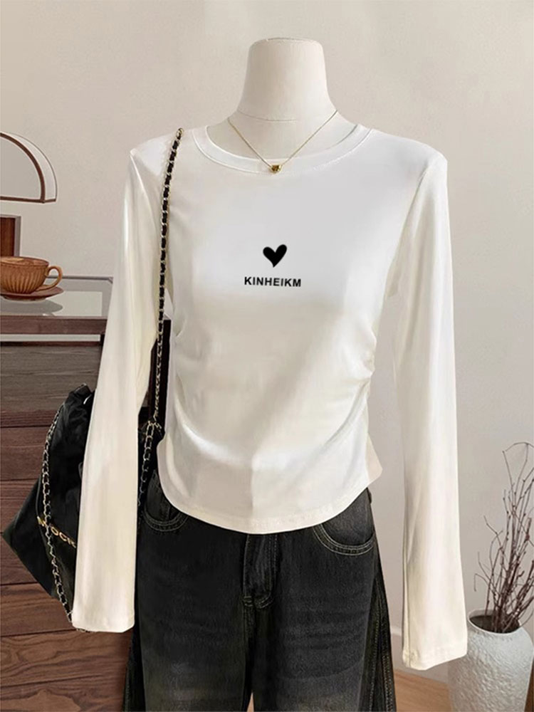 Women's Clothing Niche Design Waist-Tight Shoulder Long Sleeves T-Shirt Women's Early Autumn New Arrival Slim Looking Tops Bottoming Shirt