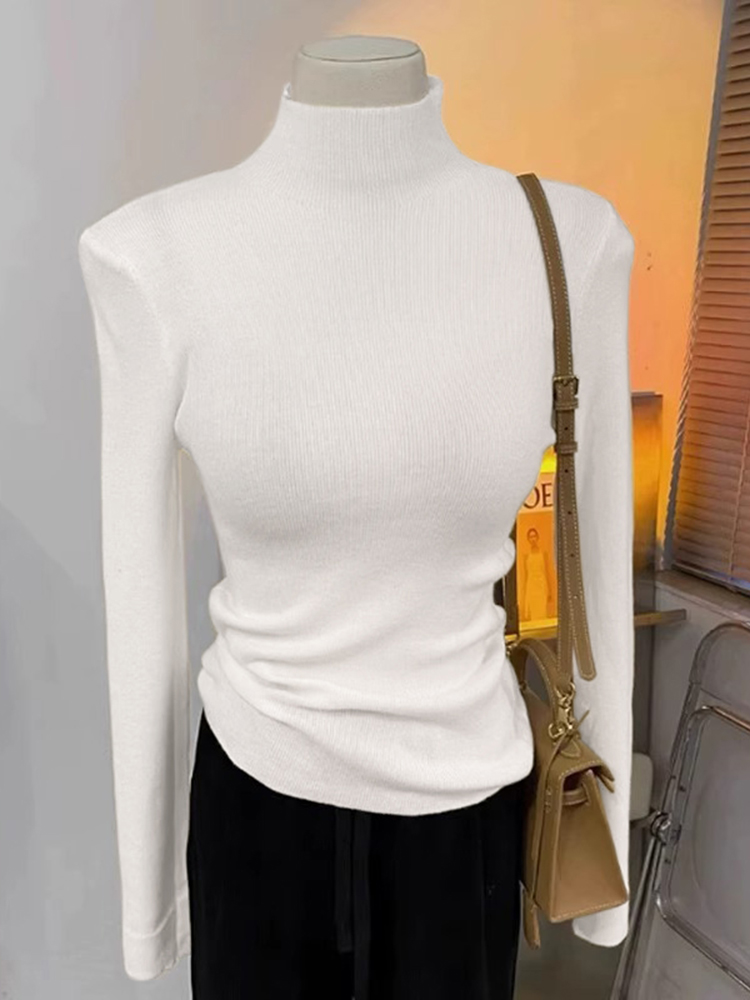 Fall and Winter 2025 New Arrival Soft Glutinous Idle Style Cashmere Feel Sweater Half Turtleneck Knitting Bottoming Shirt Female Black Inner