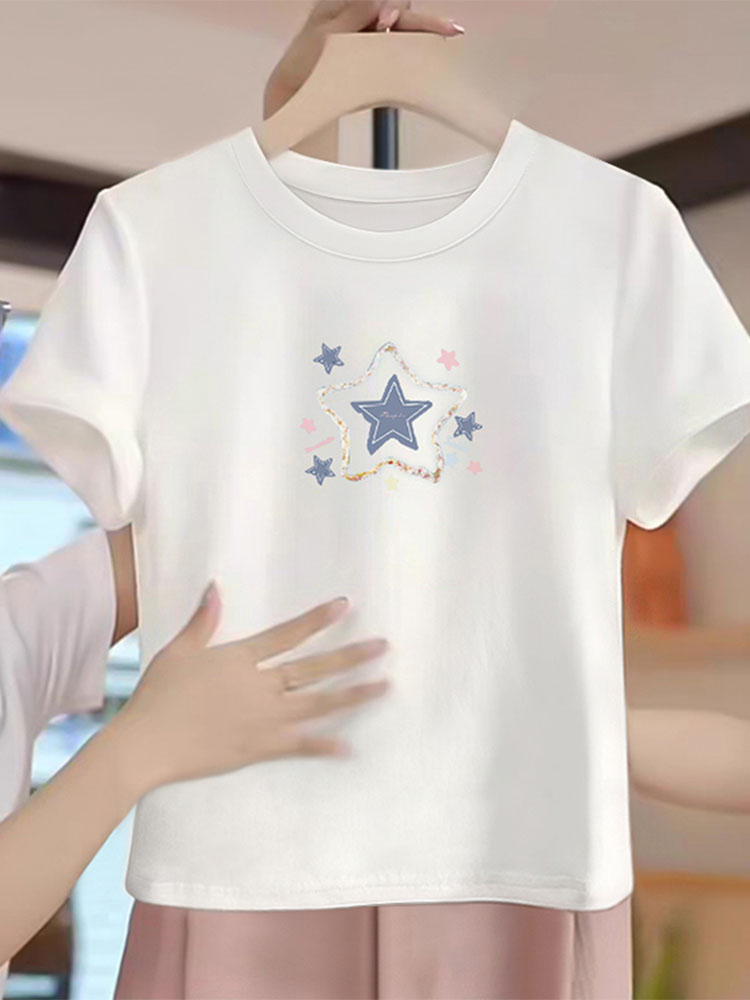 Women's Clothing in 13 Lines 2025 Summer Pure Cotton Shoulder Short Sleeve T-Shirt Women's Stylish Niche Style O-neck Short Tops