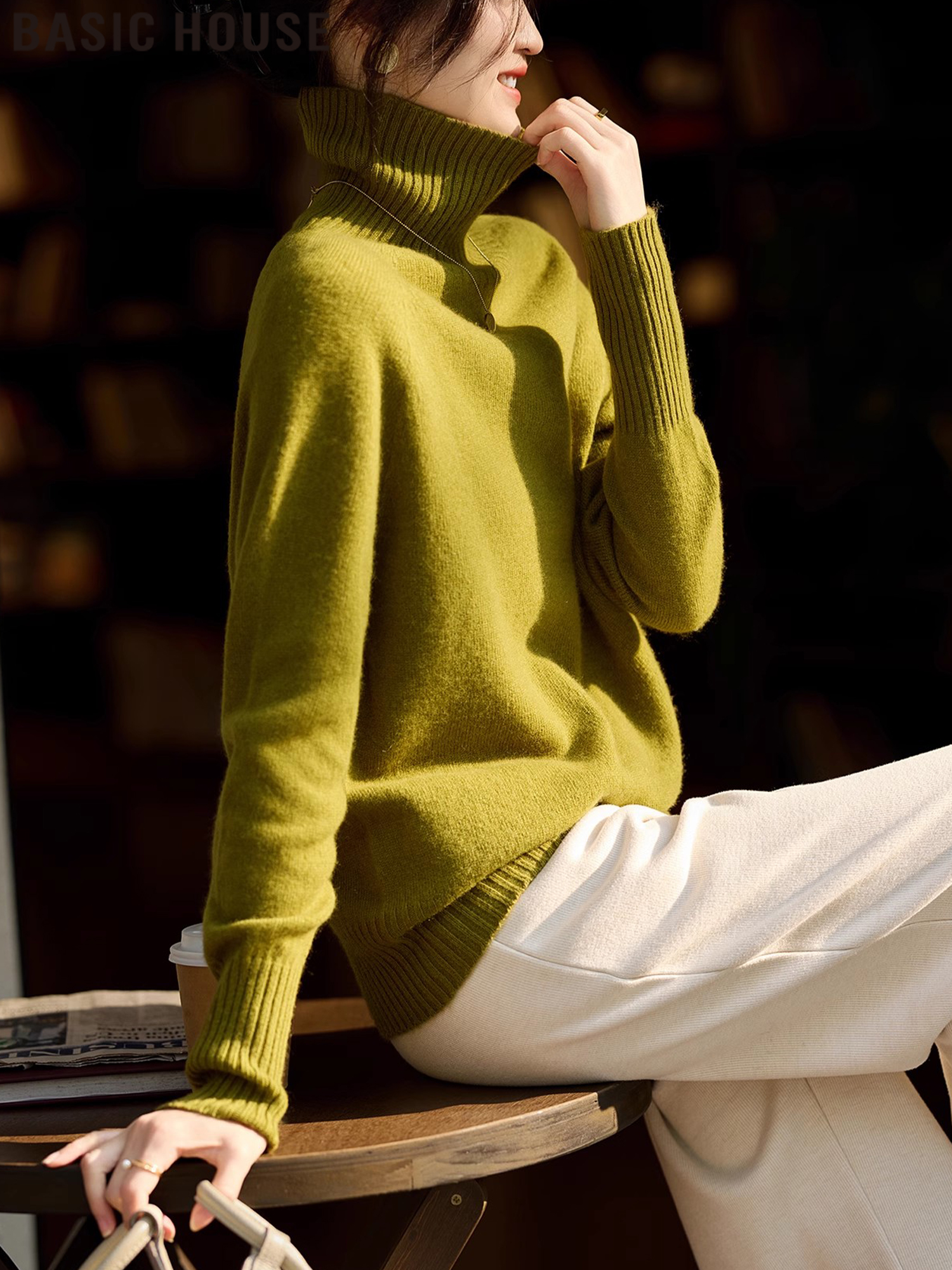 Basic House/Baijiahao Dopamine Wool Turtleneck Knitted Bottoming Shirt Women Spring Pile Collar Sweater