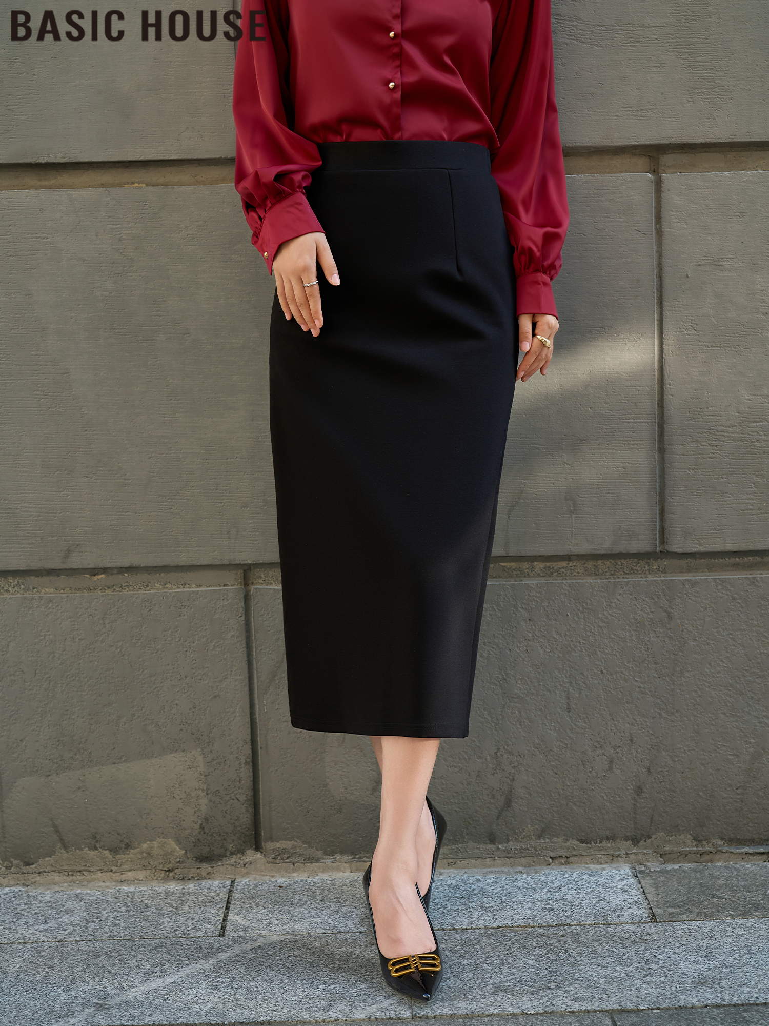 Basic House/Baijiahao High Waist Mid Length Long Length Back Slit Professional Skirt Ladies 2025 Spring New Arrival