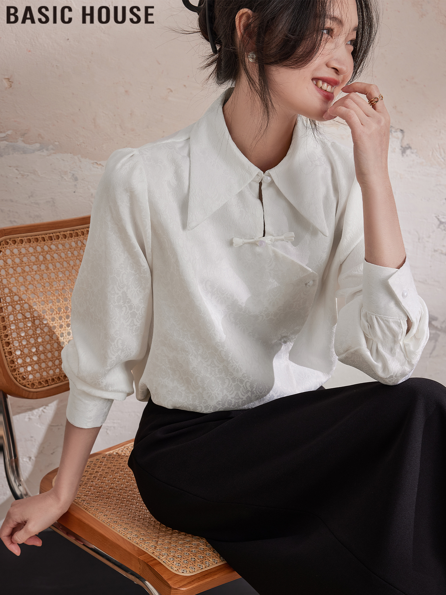 Basic House/Baijiahao Lilac Evening Jade White Polo Collar Buckle Shirts Women 2025 Spring New