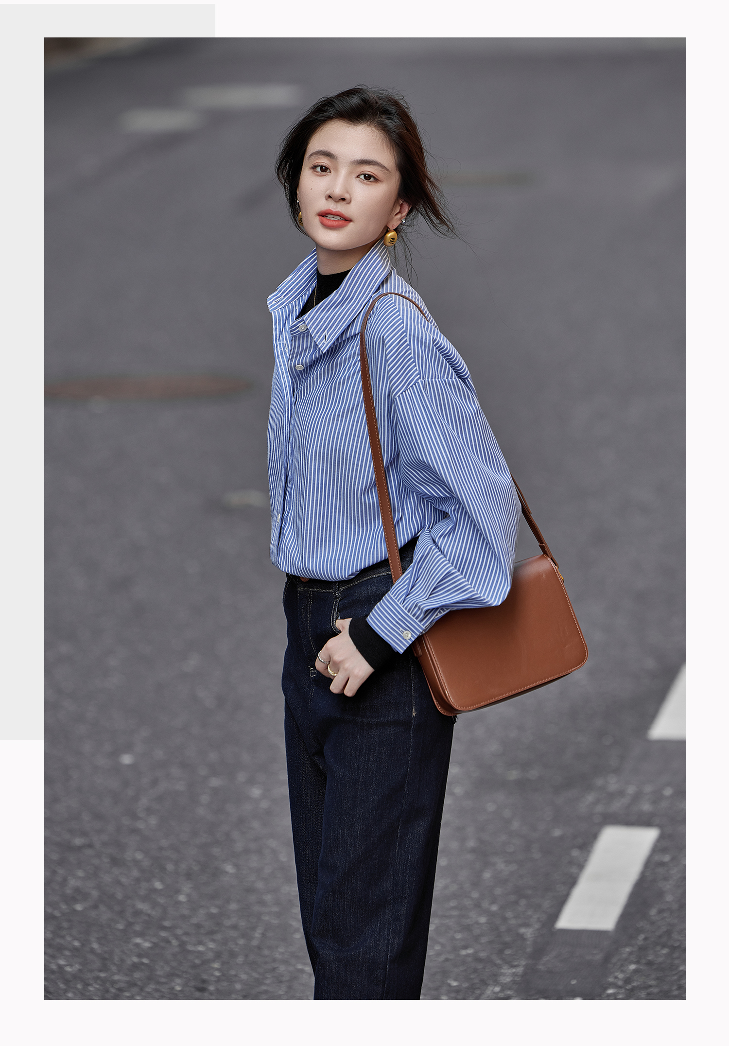 Basic House/Baijiahao Stylish Mid Length Long Length Vintage Striped Shirt Tops Female 2025 Spring New Arrival