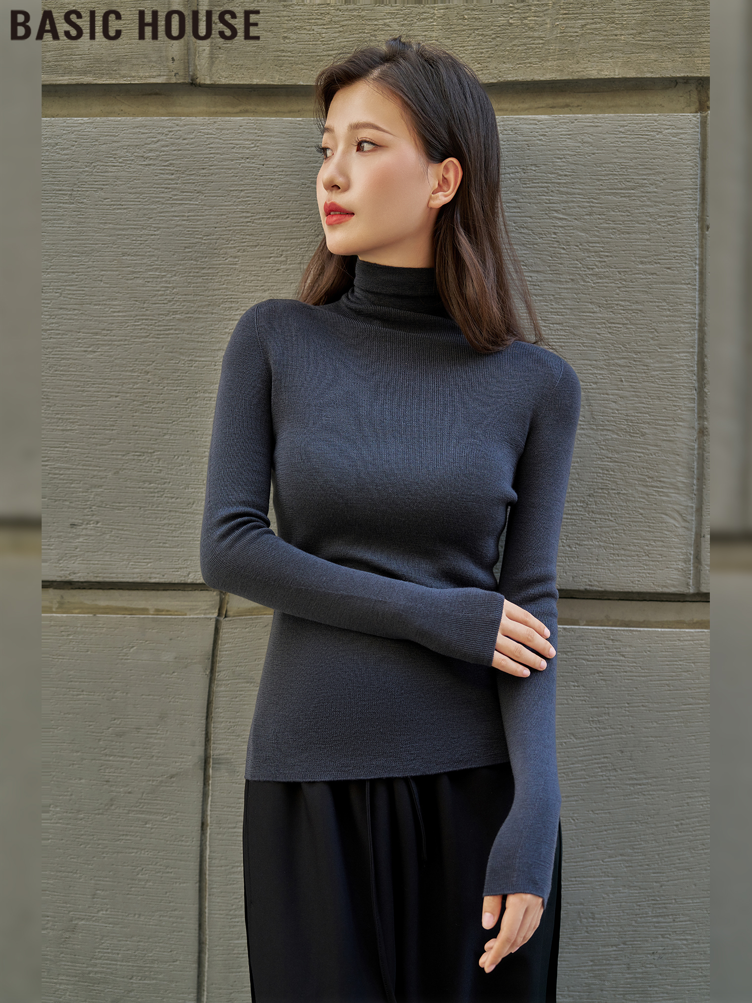Basic House/Baijiahao High Neck Inner Wear Base Elasticity Wool Knitwear Ladies 2025 Spring New Arrival
